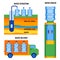 Stages of water extraction, delivering to customers, ready to use