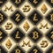 Staggered pattern with signs of cryptocurrencies