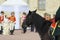 staging a historical scene with the royal family and horse guards on the parade ground in front of the royal palace. The