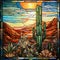 Stained Glass Art: Desert Sky With Lone Saguaro Cactus