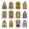 Stained glass. Decorative colored windows from vintage church buildings medieval templates of stained glasses with