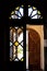 Stained glass door and wooden door