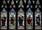 Stained Glass in Exeter Cathedral, Nave South Window D, Depicting Samuel, David, Moses, Nehemiah and Amos