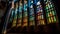 Stained glass illuminates majestic Gothic basilica interior generated by AI