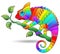 Stained glass illustration with an abstract chameleon on a branch, an animal isolated on a white background