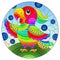 Stained glass illustration with abstract cute  rainbow  parakeet on a sky background