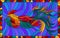 Stained glass illustration with abstract flying rooster