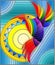 Stained glass illustration with abstract geometric rainbow bird