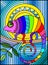 Stained glass illustration with abstract geometric rainbow chameleon
