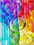 Stained glass illustration Abstract image of a treble clef in stained glass style rainbow background