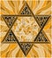 Stained glass illustration with an abstract six-pointed star , brown tone, sepia