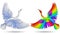 Stained glass illustration with birds, bright rainbow birds isolated on a white background