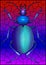 Stained glass illustration with blue beetle on a bright background, the rectangle image