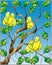 Stained glass illustration with the branches of pear tree , the fruit branches and leaves against the sky