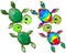 Stained glass illustration with bright cartoon turtles, animals isolated on a white background