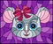 Stained glass illustration with cartoon  mouse head on a purple background
