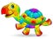 Stained glass illustration with  cute cartoon rainbow turtle isolated on a white background