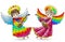 Stained glass illustration with  elements, cute  cartoon angels with lutes , coloured figures on a white background