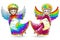 Stained glass illustration with  elements, cute  cartoon angels with scrolls , coloured figures on a white background