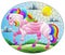 Stained glass illustration with  a fabulous bright horse on a background of fields and a cloudy sky with the sun,oval image