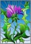 Stained glass illustration flower of a purple Thistle on a blue background