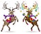 Stained glass illustration with funny cartoon deers, bright figures isolated on a white background