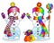 Stained glass illustration with funny cartoon snowmen, bright figures isolated on a white background