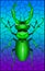 Stained glass illustration with  green beetle deer on a blue background, the rectangle image