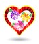 Stained glass illustration  hearts, bright hearts with flowers on white background
