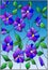 Stained glass illustration with intertwined abstract purple flowers and leaves on a blue background