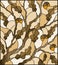 Stained glass illustration with oak branch with acorns and leaves leaf ,tone brown,Sepia