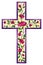 Stained glass illustration painting on religious themes, stained glass window in the shape of a Christian cross decorated with pin