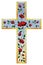 Stained glass illustration painting on religious themes, stained glass window in the shape of a Christian cross decorated with re