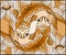 Stained glass illustration with a pair of gold fish on water wavy background,Sepia,tone, brown