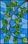 Stained glass illustration plant branch with leaves on a sky background