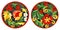 Stained glass illustration of the round stained glass Windows with abstract flowers and leaves, stylized folk painted Khokhloma