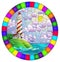 Stained glass illustration with seascape, lighthouse  on a background of sea and Sunny sky, oval image in bright frame