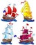 Stained glass illustration with Set of ships , sailboats on waves isolated on white background