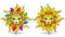 Stained glass illustration with set of suns with faces on a white background isolates