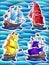 Stained glass illustration with stickers  with vintage sailboats on a background of blue sea waves