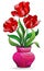 Stained glass illustration with  still life, a bouquet of tulips in a vase, isolated on a white background