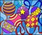 Stained glass illustration with still life of new year toys and serpentine