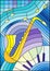 Stained glass illustration on the subject of music , the shape of an abstract saxophone on geometric background