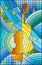 Stained glass illustration on the subject of music , the shape of an abstract violin on geometric background