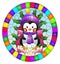 Stained glass illustration with on the theme of the winter holidays of Christmas and New year, a toy penguin on the background of