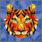 Stained glass illustration with a tiger head on a blue background , square image