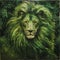 Stained Glass Inspired Green Lion Painting In Encaustic Style