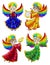 Stained glass set with elements, cute cartoon angels , coloured figures on a white background