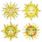 Stained glass set with suns with faces on a white background isolates