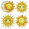 Stained glass set of suns with faces on a white background isolates